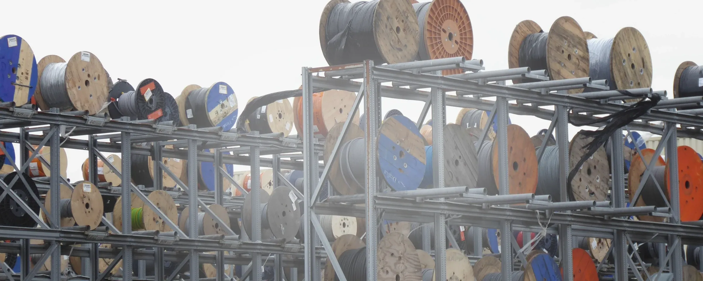 Industrial cable reel inventory arranged for selection