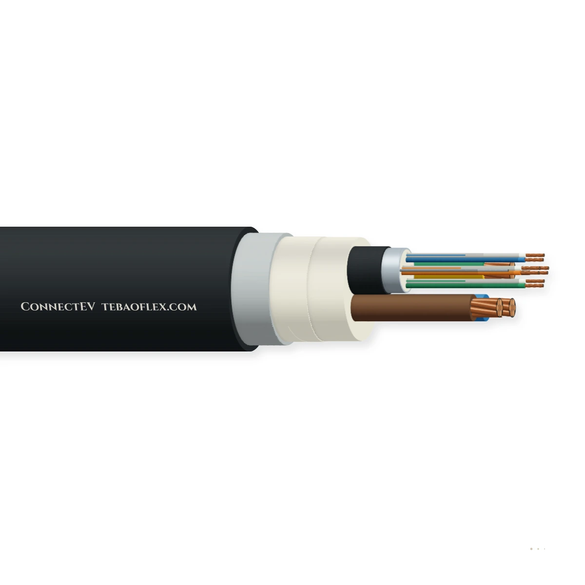 EV Charge-Point Power and Cat5e Hybrid Installation Cable — horizontal cutaway