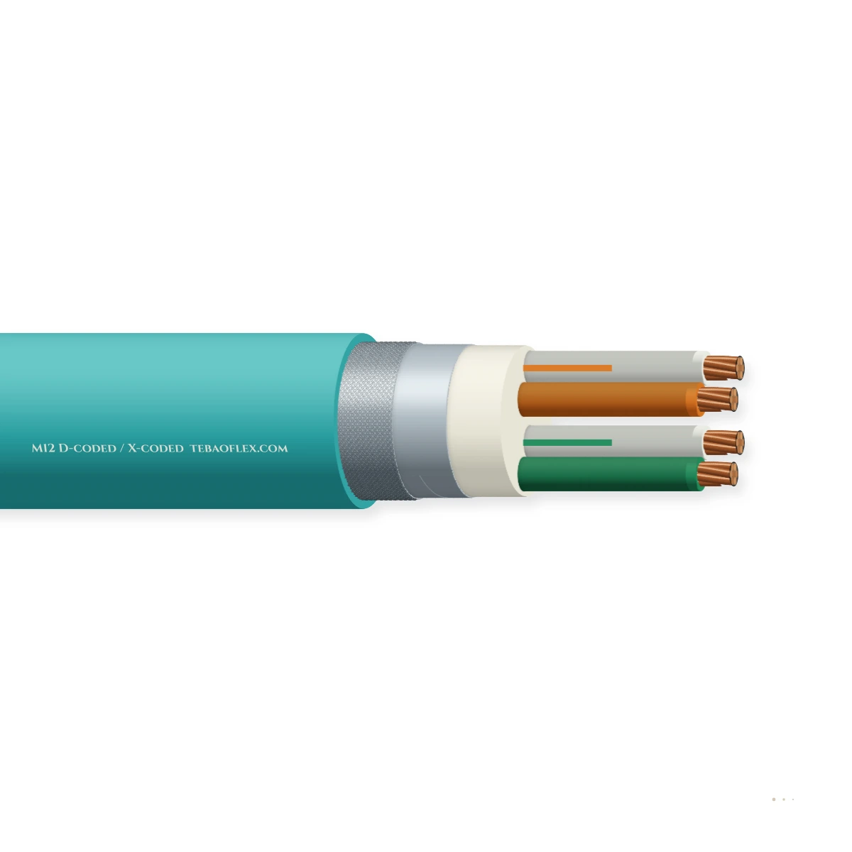 M12 D-coded / X-coded M12 D-codificado / X-codificado Industrial Ethernet Cable Conjunto – vista lateral