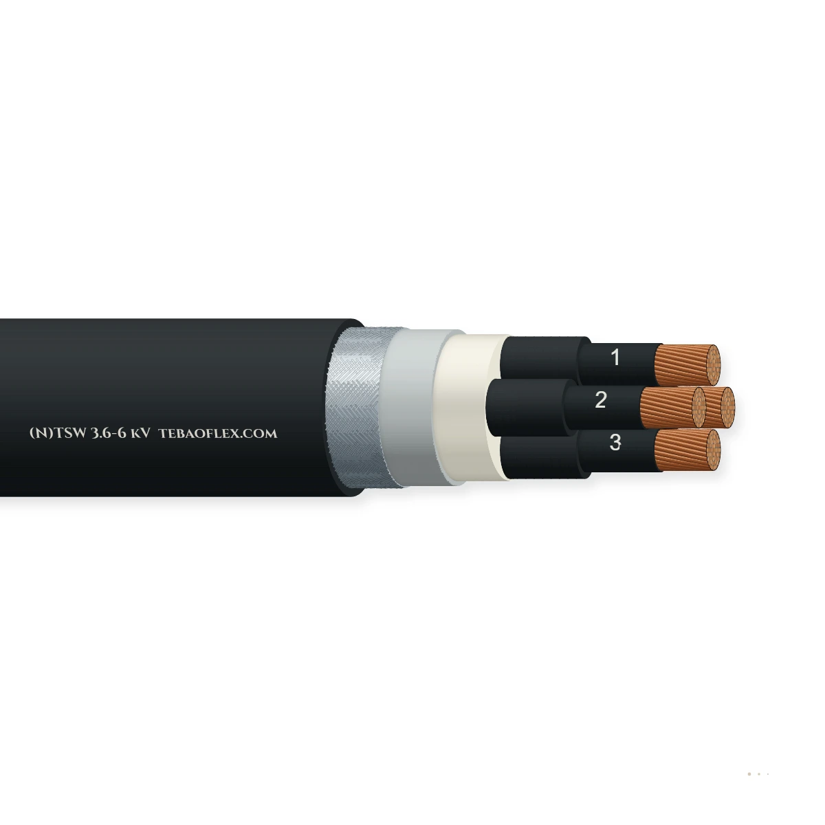 (N)TSW 3.6-6 kV De media tensión Caucho Cable de arrastre – vista lateral
