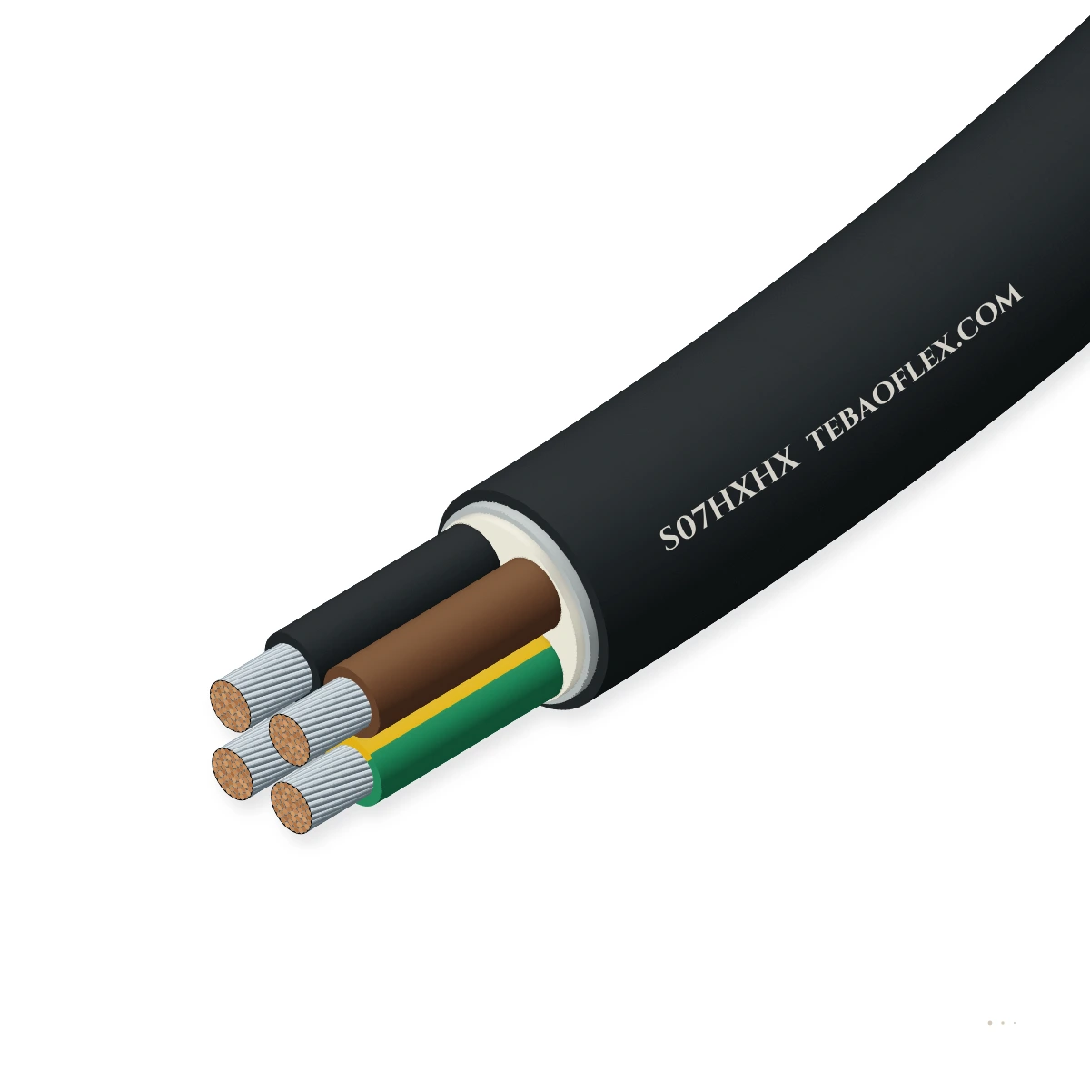 S07HXHX Libre de halógenos Reticulado Elastómero Flexible Potencia & – vista lateral