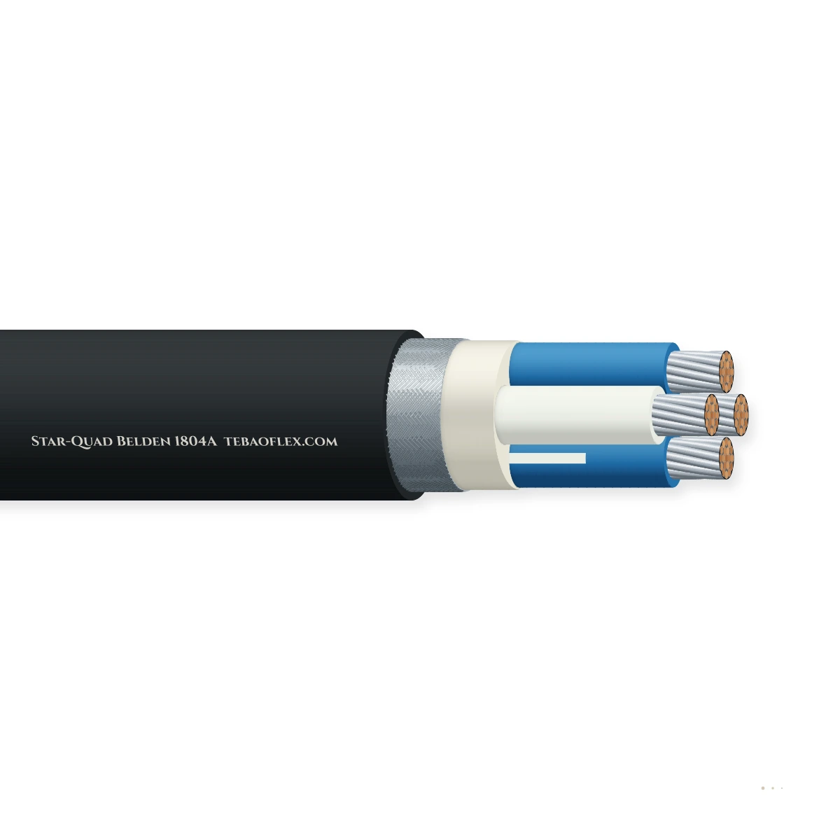 Miniature Star-Quad 4×28 AWG Miniature Star-Quad Doble-Apantallado Bajo-Noise Microphone & Bio-Señal Cable – vista lateral