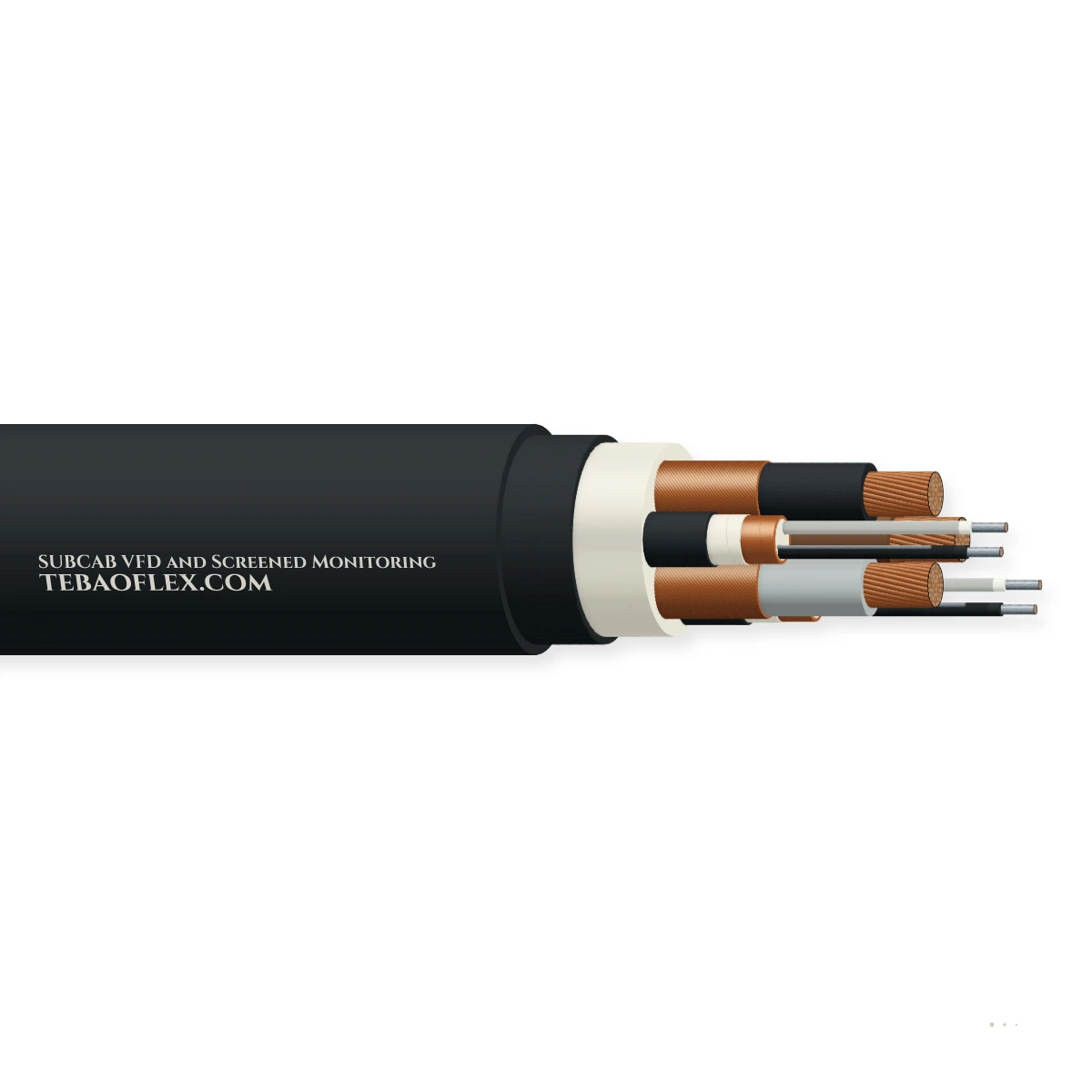Submersible-Pump VFD Power and Screened Monitoring Cable — horizontal cutaway
