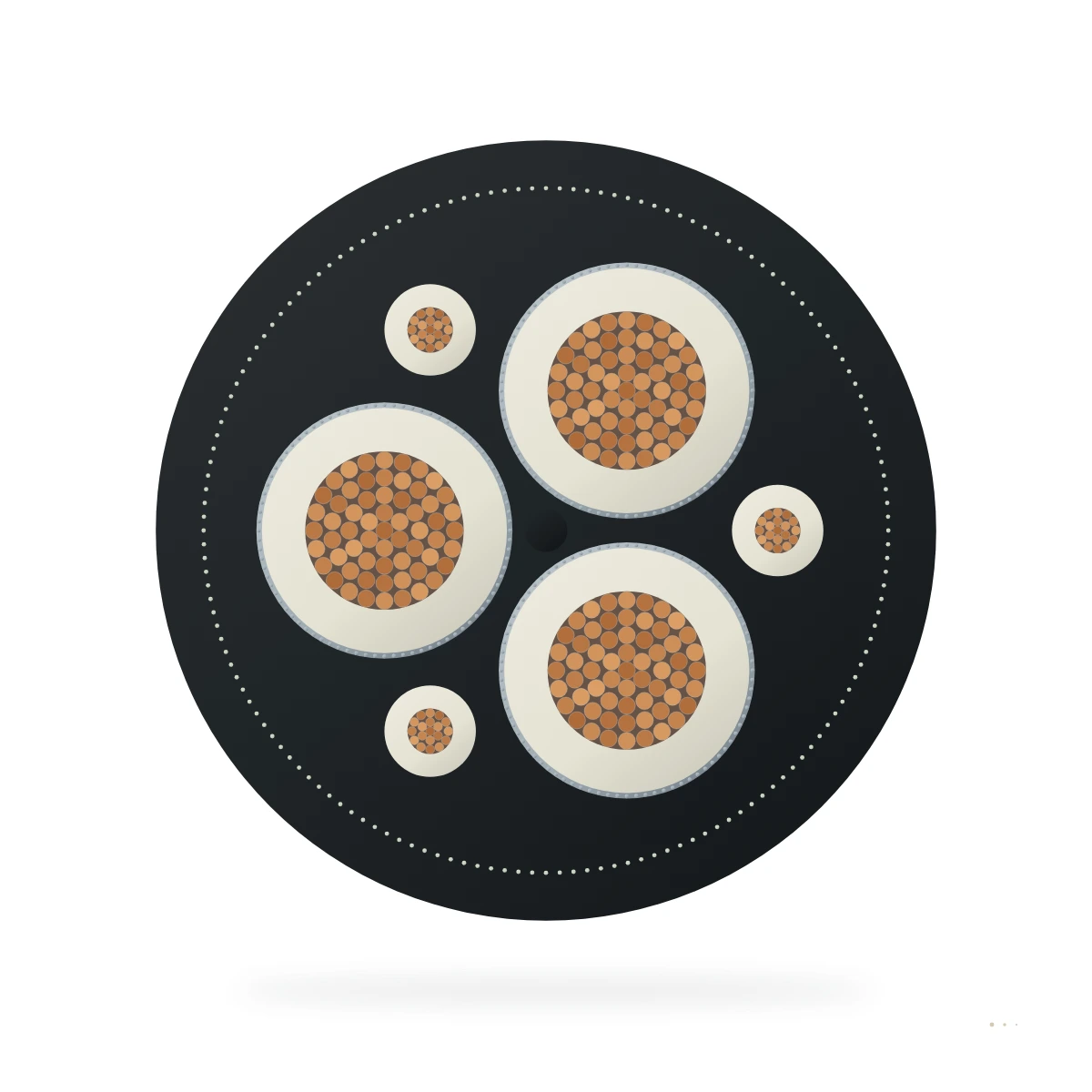 Cable minero flexible de arrastre SANS Type 63 1.9/3.3 kV – sección transversal