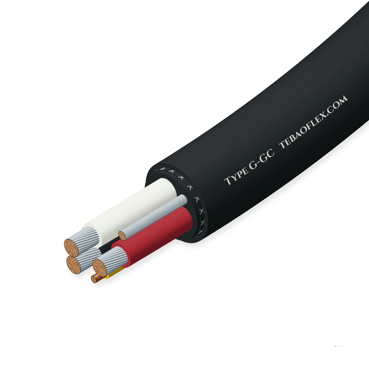 Type G-GC 2 kV portable mining cable with three phase cores, two grounds and yellow ground-check conductor